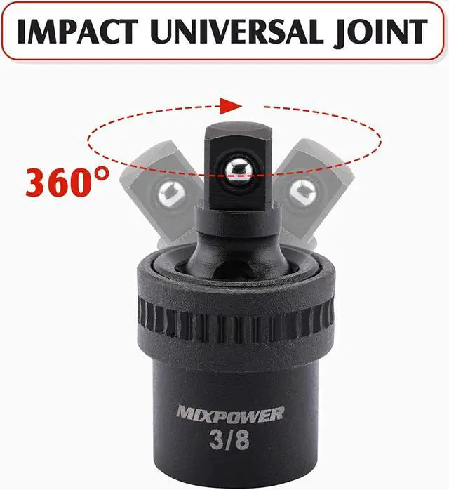 Alt view image 5 of 7 - MIXPOWER 3/8" Drive Deep Impact Socket Set, 6 Point, 48 Piece Standard SAE and Metric Sizes-5/16-Inch to 3/4-Inch and 8-22 mm, 3/8'' impact universal joint, Cr-V Steel Mechanic Socket Set