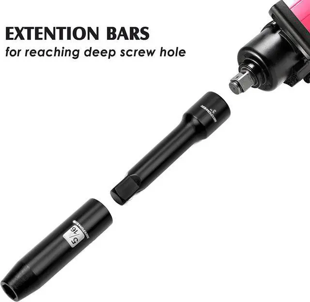 Alt view image 7 of 7 - MIXPOWER 3/8" Drive Deep Impact Socket Set, 6 Point, 48 Piece Standard SAE and Metric Sizes-5/16-Inch to 3/4-Inch and 8-22 mm, 3/8'' impact universal joint, Cr-V Steel Mechanic Socket Set