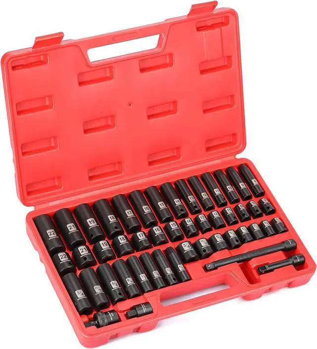 Alt view image 6 of 7 - MIXPOWER 3/8" Drive Deep Impact Socket Set, 6 Point, 48 Piece Standard SAE and Metric Sizes-5/16-Inch to 3/4-Inch and 8-22 mm, 3/8'' impact universal joint, Cr-V Steel Mechanic Socket Set