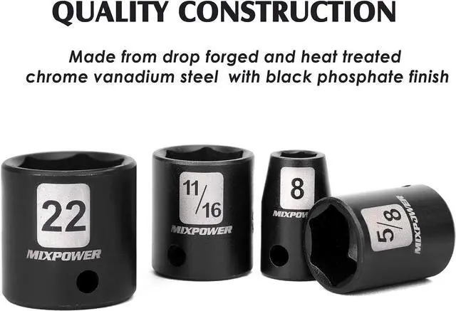 Alt view image 3 of 7 - MIXPOWER 3/8" Drive Deep Impact Socket Set, 6 Point, 48 Piece Standard SAE and Metric Sizes-5/16-Inch to 3/4-Inch and 8-22 mm, 3/8'' impact universal joint, Cr-V Steel Mechanic Socket Set