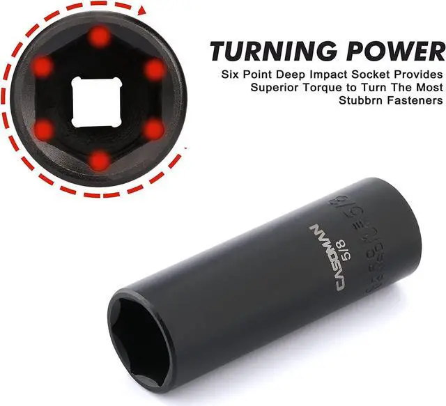 Alt view image 3 of 7 - CASOMAN 12 Pieces 3/8-Inch Drive Impact Socket Set, 6-Point, SAE, Deep, CR-V, 5/16" to 1", Heavy Duty Blow Molded Storage Case