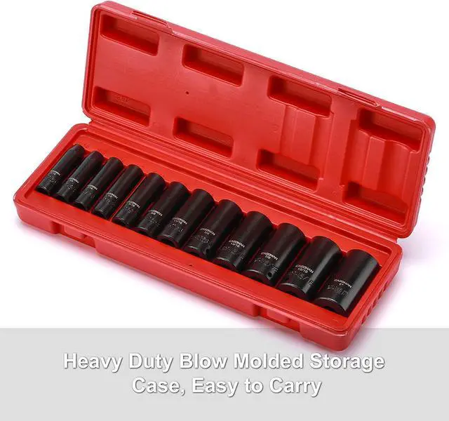 Alt view image 7 of 7 - CASOMAN 12 Pieces 3/8-Inch Drive Impact Socket Set, 6-Point, SAE, Deep, CR-V, 5/16" to 1", Heavy Duty Blow Molded Storage Case