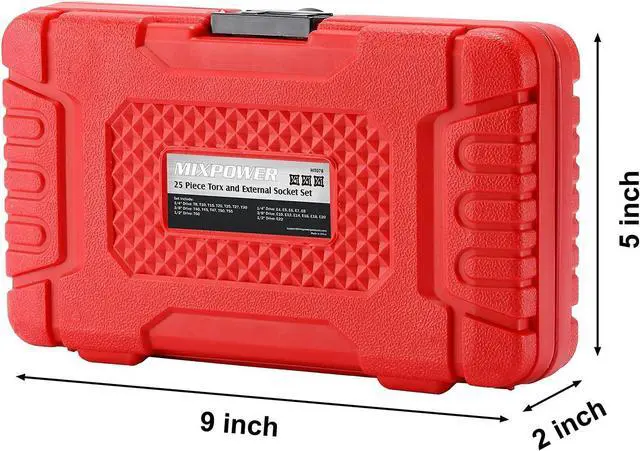 Alt view image 6 of 7 - MIXPOWER 25 Piece Torx Bit and Socket Set, 13 Star Bits (T8- T60) & 12 E-Torx Sockets (E4-E22), Professional Grade Auto & Motorcycle Mechanic Set