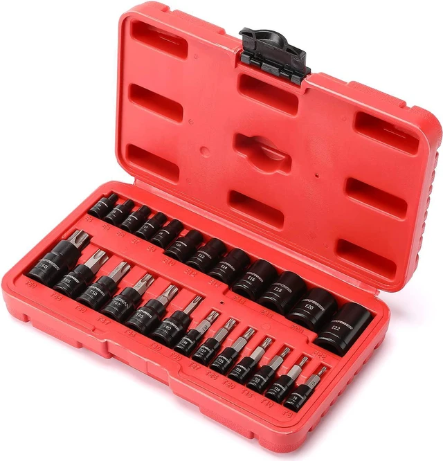 Alt view image 7 of 7 - MIXPOWER 25 Piece Torx Bit Socket and Female External Socket Set, 13 Star Socket Bits (T8- T60)& 12 Female E-Torx Sockets (E4-E22), Professional Grade Auto & Motorcycle Mechanic Socket Set