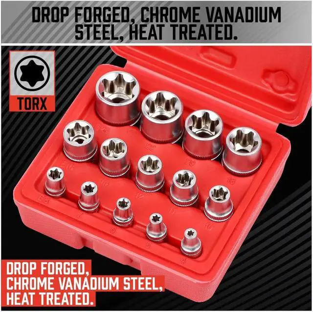 Alt view image 3 of 6 - SEDY 14-Piece E-TORX Socket Set - Premium Female Torx Socket Set, Ultimate Star Socket Set, Torque Socket Set, External Torx Socket Set, E4 E5 E6 E7 E8 E10 E11 E12 E14 E16 E18 E20 E22 E24 Socket Set