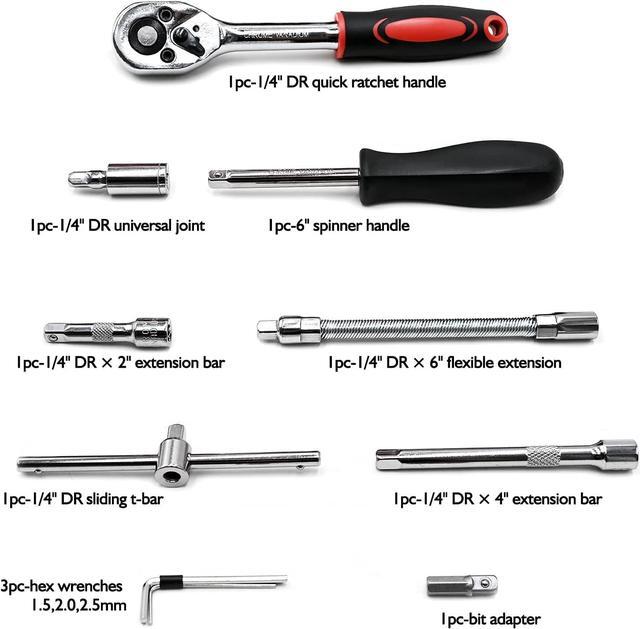 Alt view image 3 of 7 - Egofine 46 Pieces 1/4 inch Drive Socket Ratchet Wrench Set, with Bit Socket Set Metric and Extension Bar for Auto Repairing and Household, with Storage Case
