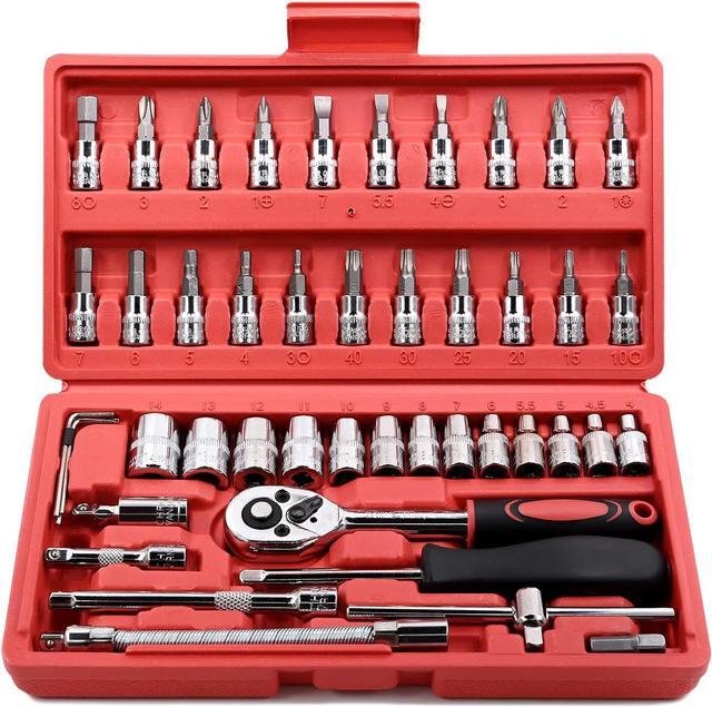 Main image of Egofine 46 Pieces 1/4 inch Drive Socket Ratchet Wrench Set, with Bit Socket Set Metric and Extension Bar for Auto Repairing and Household, with Storage Case