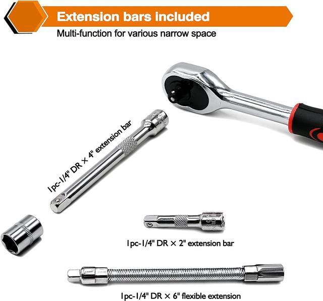 Alt view image 4 of 7 - Egofine 46 Pieces 1/4 inch Drive Socket Ratchet Wrench Set, with Bit Socket Set Metric and Extension Bar for Auto Repairing and Household, with Storage Case