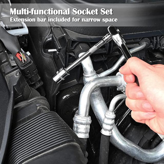 Alt view image 6 of 7 - Egofine 46 Pieces 1/4 inch Drive Socket Ratchet Wrench Set, with Bit Socket Set Metric and Extension Bar for Auto Repairing and Household, with Storage Case