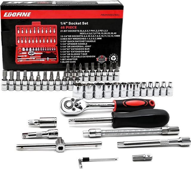 Alt view image 7 of 7 - Egofine 46 Pieces 1/4 inch Drive Socket Ratchet Wrench Set, with Bit Socket Set Metric and Extension Bar for Auto Repairing and Household, with Storage Case