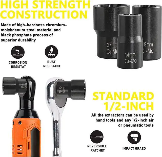 Alt view image 3 of 7 - TOPEC Bolt Extractor Set, 10 Piece Lug Nut Remover Socket Tool, 1/2" Drive Impact Wheel Lock Removal Kit for Removing Damaged, Dead, Rusted, Rounded-Off Bolts, Lug Nuts & Screws