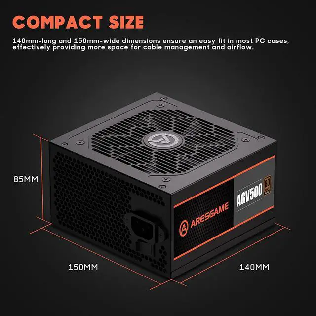Alt view image 5 of 6 - ARESGAME AGV Series 500W Power Supply, 80 Plus Bronze Certified, Non Modular Power Supply, 5 Year Warranty
