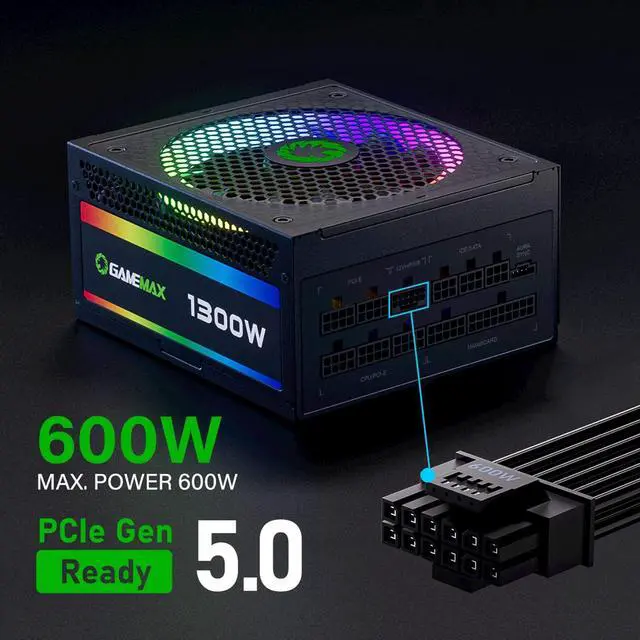 Alt view image 4 of 7 - GAMEMAX 1300W Power Supply, Fully Modular, 80+ Platinum Certified, PCIe 5.0, ARGB Aura Sync, 10 Year Warranty, RGB-1300