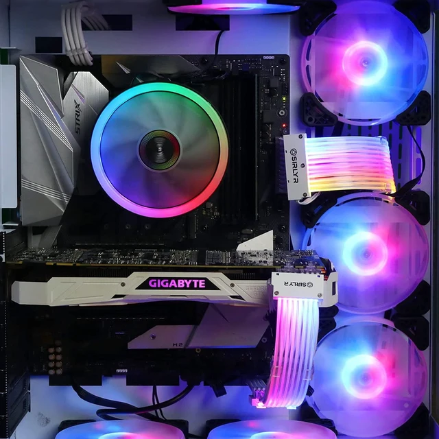 Alt view image 5 of 6 - Sirlyr RGB PSU Cables,ARGB Motherboard Power Supply Cable,24 Pin Sleeved Cable Extension Kit,Strimer Extension Cable Kit 5V 3Pin Synchronized,Customed White PC Chassis (Transparent Connector)