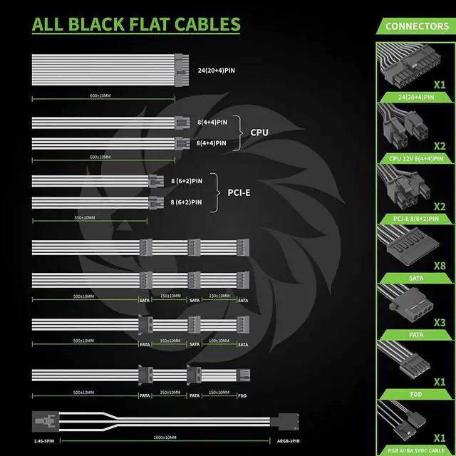 Alt view image 6 of 7 - GAMEMAX 850W Power Supply, Fully Modular, 80 Plus Gold, ARGB SYNC with Motherboard, RGB-850 Pro