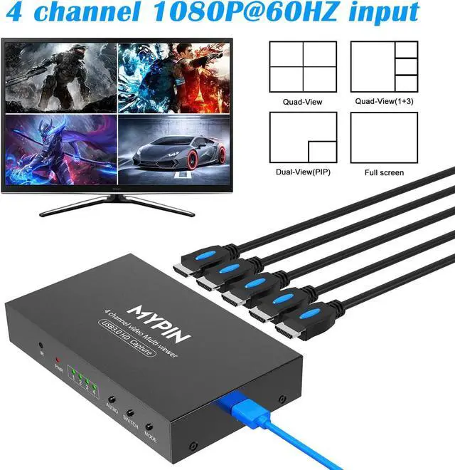 Alt view image 2 of 7 - MYPIN USB3.0 HDMI Video Capture Card, 4-Channel 1080P@60fps HDMI Game Caputre for Multi-Channel Live Streaming with Loop Out for Xbox One/ PS4/ Wii U/Nintendo Switch
