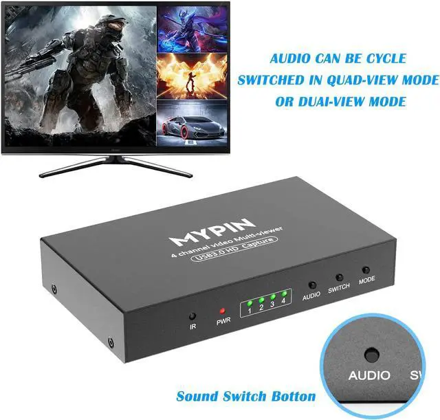 Alt view image 4 of 7 - MYPIN USB3.0 HDMI Video Capture Card, 4-Channel 1080P@60fps HDMI Game Caputre for Multi-Channel Live Streaming with Loop Out for Xbox One/ PS4/ Wii U/Nintendo Switch