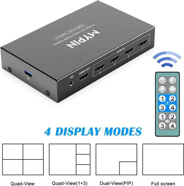Alt view image 3 of 7 - MYPIN USB3.0 HDMI Video Capture Card, 4-Channel 1080P@60fps HDMI Game Caputre for Multi-Channel Live Streaming with Loop Out for Xbox One/ PS4/ Wii U/Nintendo Switch