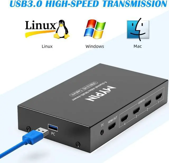 Alt view image 5 of 7 - MYPIN USB3.0 HDMI Video Capture Card, 4-Channel 1080P@60fps HDMI Game Caputre for Multi-Channel Live Streaming with Loop Out for Xbox One/ PS4/ Wii U/Nintendo Switch