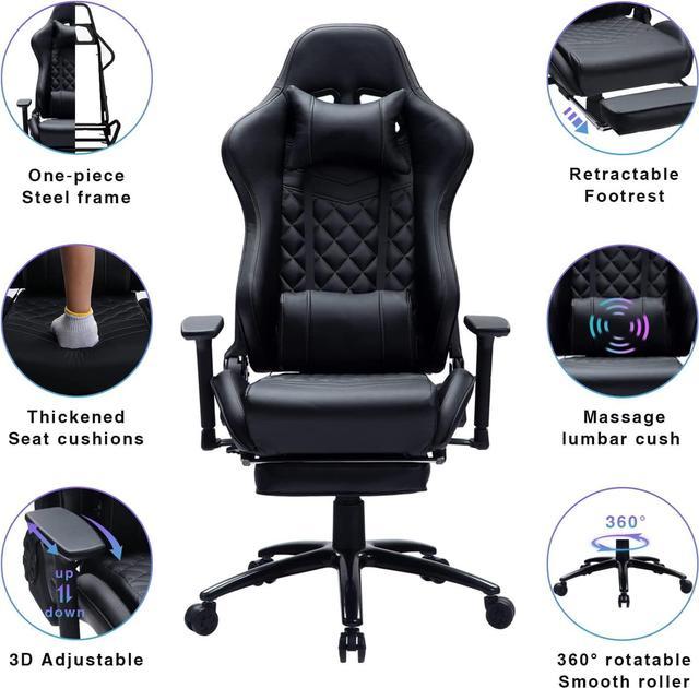 Blue Whale Massage Gaming Chair with Footrest and 350LBS Metal