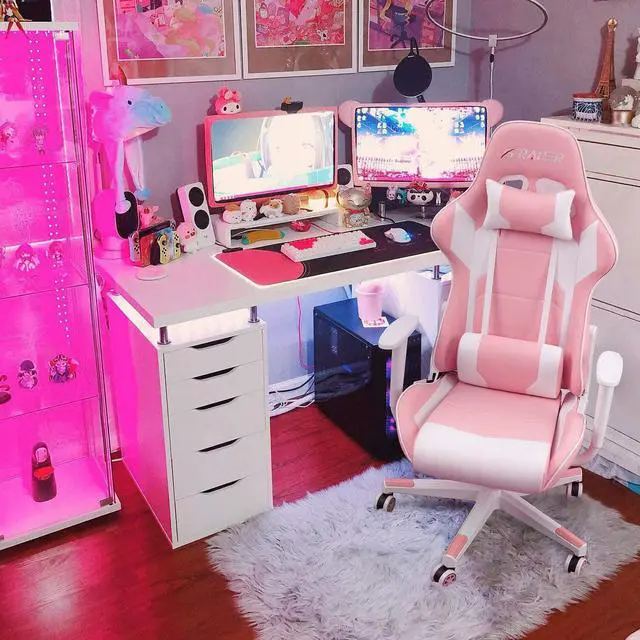 Alt view image 2 of 7 - Homall Gaming Chair, Office Chair High Back Computer Chair Leather Desk Chair Racing Executive Ergonomic Adjustable Swivel Task Chair with Headrest and Lumbar Support (Pink)