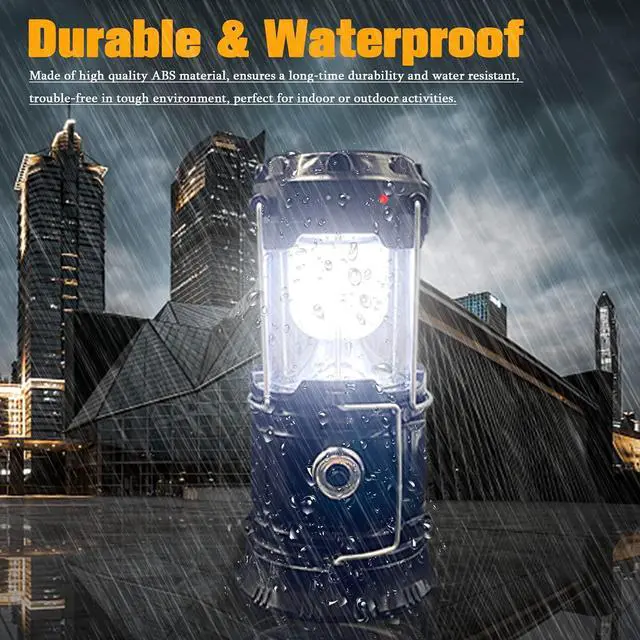 Alt view image 3 of 5 - Collapsible Portable LED Camping Lantern Lightweight Waterproof Solar USB Rechargeable LED Flashlight Survival Kits for Indoor Outdoor Home Emergency Light Power Outages Hiking Hurricane 4-Pack
