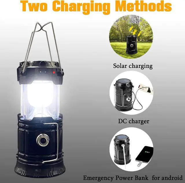 Alt view image 5 of 5 - Collapsible Portable LED Camping Lantern Lightweight Waterproof Solar USB Rechargeable LED Flashlight Survival Kits for Indoor Outdoor Home Emergency Light Power Outages Hiking Hurricane 4-Pack