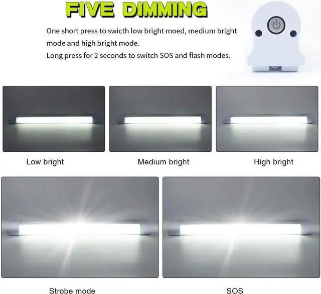 Alt view image 2 of 6 - LETOUR LED Tube Magnetic Light Work Lights 6000Lumens 10400mAh 5 Lighting Options Camping Lantern USB Rechargeable Portable Battery Powered Lights with 2 Magnets Endurance for 80 Hours