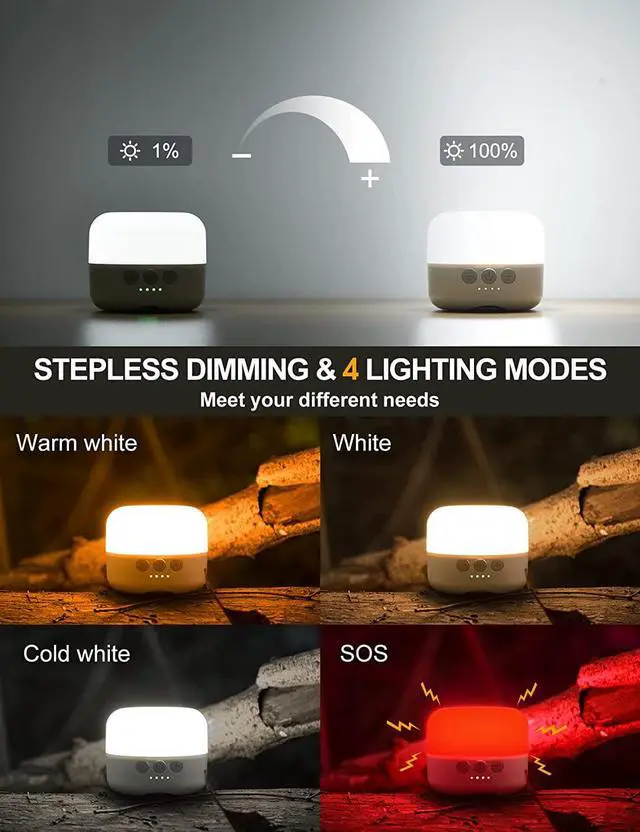 Alt view image 3 of 7 - LED Camping Lantern Rechargeable 1000LM, Up to 300H Running Time Camping Tent Light, 6700mAh Emergency Light for Hurricane, Power Outages, Home, Hiking, Water-Resistant