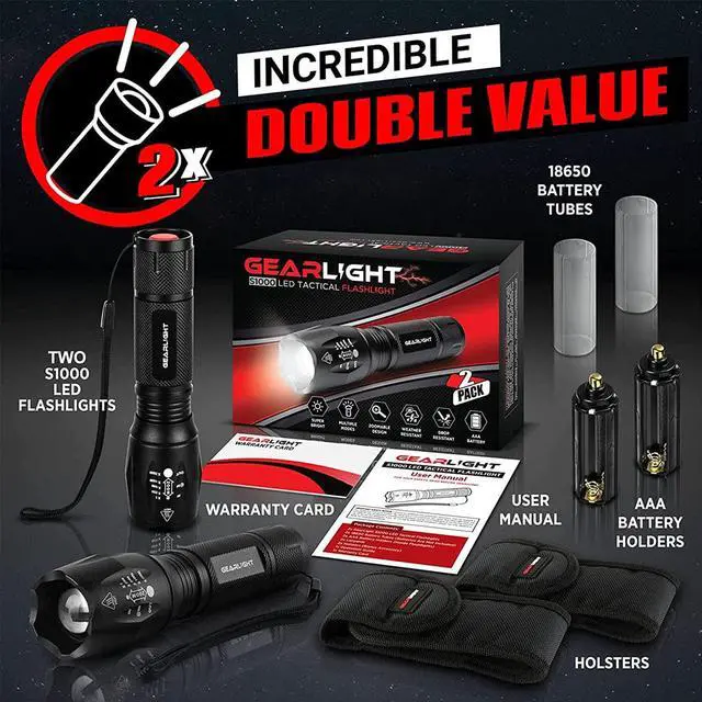 Alt view image 2 of 7 - GearLight LED Flashlights - Mini Camping Flashlights with 5 Modes, Zoomable Beam - Powerful and Bright for Outdoor Use