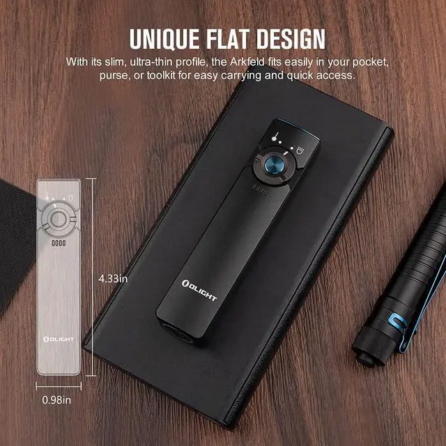 Alt view image 6 of 7 - OLIGHT Arkfeld EDC Flat Flashlight, 1000 Lumens White LED Light with Green Beam Combo, Power by Rechargeable Built-in Battery for Outdoors, Emergency, Work (Black CW)