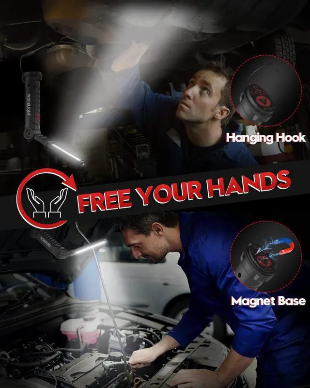 Alt view image 5 of 7 - Coquimbo Tool Gifts for Men, Rechargeable LED Work Light Grill Light with Magnetic Base 5 Modes 360° Rotate (2Pack Black)