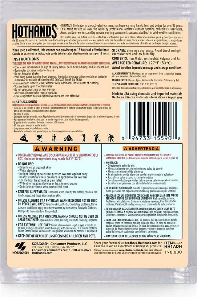 Alt view image 3 of 7 - HotHands Body Warmers With Adhesive - Long Lasting Safe Natural Odorless Air Activated Warmers - Up to 12 Hours of Heat - 40 Individual Warmers