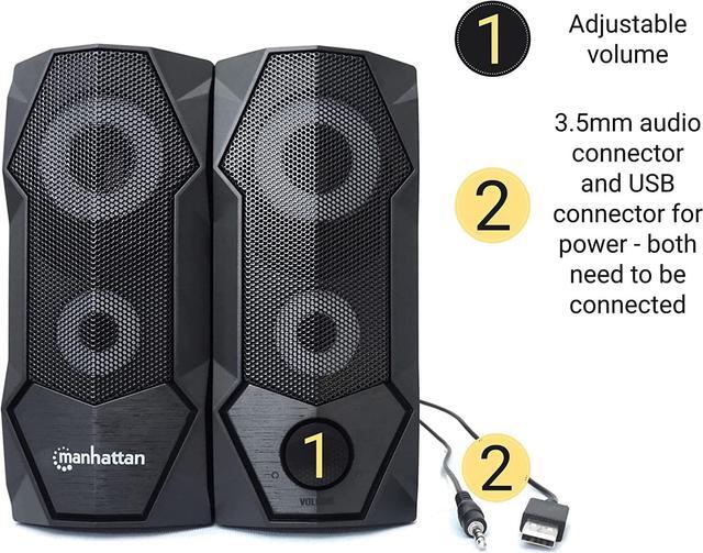 Alt view image 4 of 7 - Manhattan USB Powered RBG Gaming Speakers - with Stereo Sound, Long 6ft Cord, Colorful Lights, Volume Control & 3.5 mm Audio Plug  for Computer, Monitor, Laptop, PC, Desktop -3 Yr Mfg Warranty168359