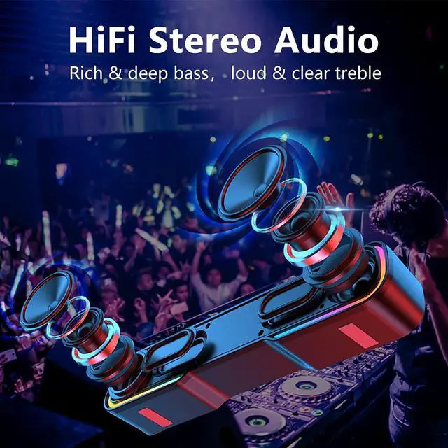 Alt view image 2 of 7 - MELOGAGA Computer Speakers, HiFi Stereo Desktop Soundbar, Dynamic RGB PC Gaming Speaker, Bluetooth 5.0 & 3.5mm Wired Sound Bar for Desktop, Laptops, Monitors, Projectors, Tablet, Phones