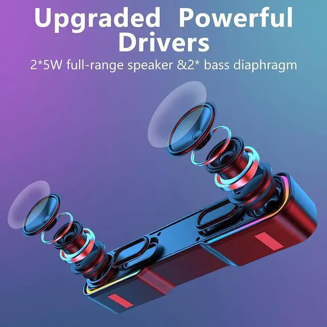 Alt view image 4 of 7 - MELOGAGA Computer Speakers, HiFi Stereo Desktop Soundbar, Dynamic RGB PC Gaming Speaker, Bluetooth 5.0 & 3.5mm Wired Sound Bar for Desktop, Laptops, Monitors, Projectors, Tablet, Phones