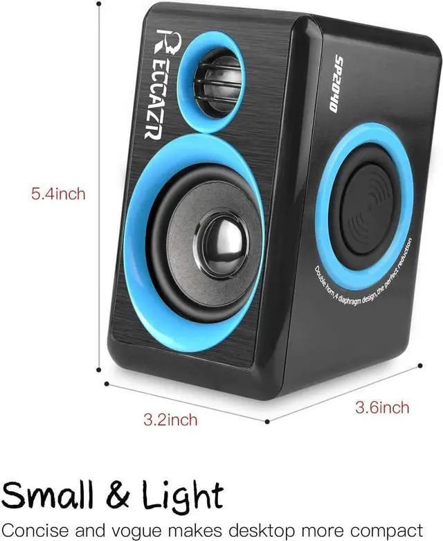 Alt view image 6 of 7 - SP2040 Surround Computer Speakers with Deep Bass USB Wired Powered Multimedia Speaker for PC/Laptops/Smart Phone Built-in 4 Loudspeaker Diaphragm(Blue)