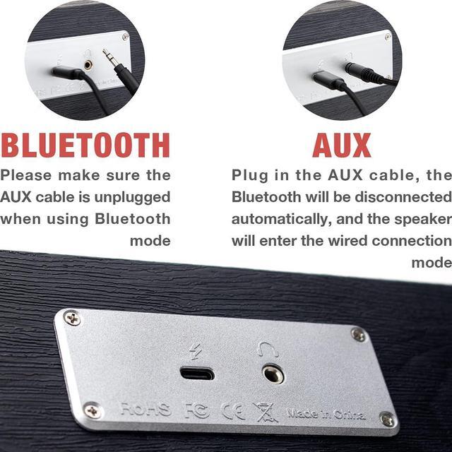 Alt view image 4 of 7 - MICA Computer Speakers, Bluetooth 5.0 Wireless Computer Sound Bar, Wooden Mini Soundbar, USB Powered PC Speakers for Computer Laptop Smartphone Tablet, Aux Connection, Comes with Adapter, Black (M30T)