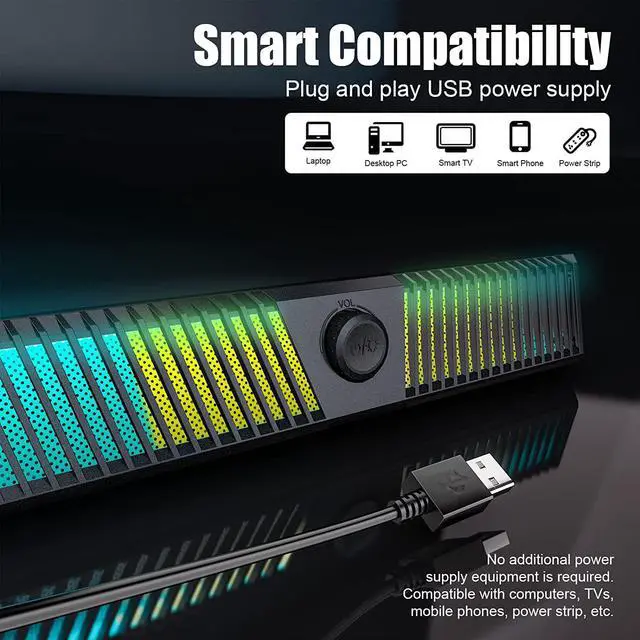 Alt view image 4 of 7 - PC Speakers, Smalody Computer Speakers for Desktop Gaming Monitor with Bluetooth, Computer Speaker Bar with Microphone and Dynamic RGB Lighting Effect, Computer Soundbar for Desktop Wired USB Powered