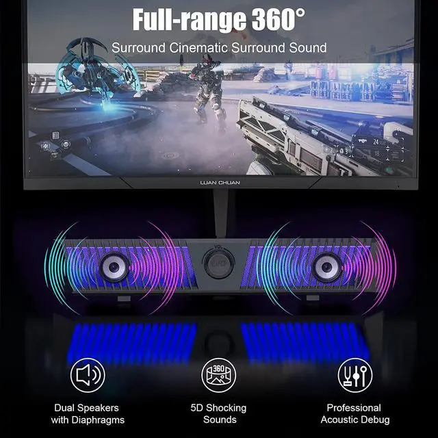 Alt view image 6 of 7 - PC Speakers, Smalody Computer Speakers for Desktop Gaming Monitor with Bluetooth, Computer Speaker Bar with Microphone and Dynamic RGB Lighting Effect, Computer Soundbar for Desktop Wired USB Powered