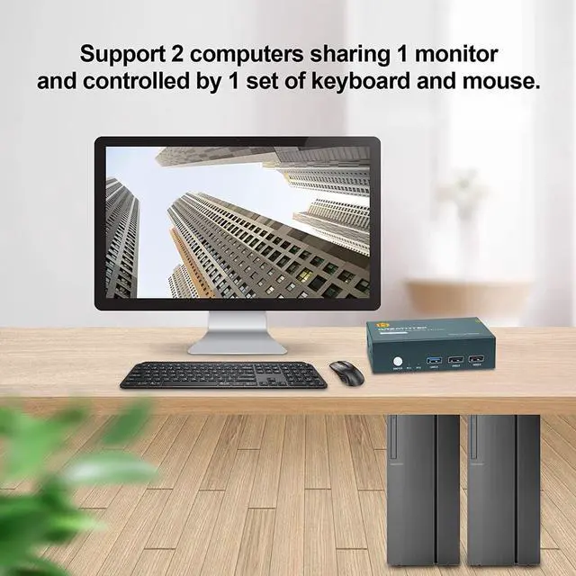 Alt view image 2 of 7 - DisplayPort KVM Switch 2 Port 4K@60Hz, DP KVM with 4 USB 2.0 Port, Displayport KVM Switch for 2 PC Share 1 Monitor Keyboard and Mouse, Support Button Switch, with 2 DP Cables and 2 USB Cables