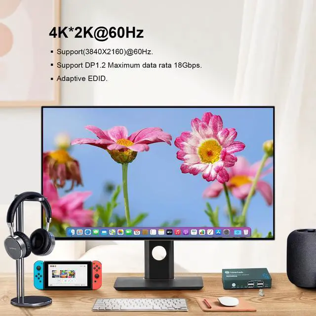 Alt view image 2 of 7 - Steetek 2 Port DP USB 2.0 KVM Switch 4K@60Hz, KVM Switch Displayport 2 in 1 Out. KVM Switch for 2 Computer Share 1 Monitor with 4 USB 2.0 Hub, Button Switch, with 2 DP and 2 USB Cable