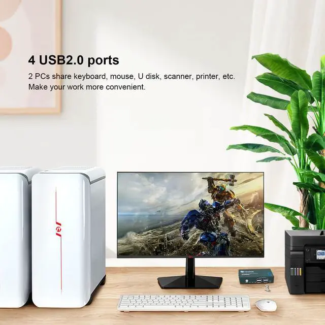 Alt view image 3 of 7 - Steetek 2 Port DP USB 2.0 KVM Switch 4K@60Hz, KVM Switch Displayport 2 in 1 Out. KVM Switch for 2 Computer Share 1 Monitor with 4 USB 2.0 Hub, Button Switch, with 2 DP and 2 USB Cable