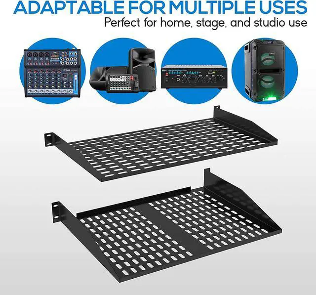 Alt view image 4 of 7 - 19-Inch 1U+2U Server Rack Shelves - Universal Device Server Rack Mounting Tray, For Good Air Circulation, Cantilever Mount, Wall Mount Rack, Computer Case Mounting Tray, Black - Pyle PLRSTN42U