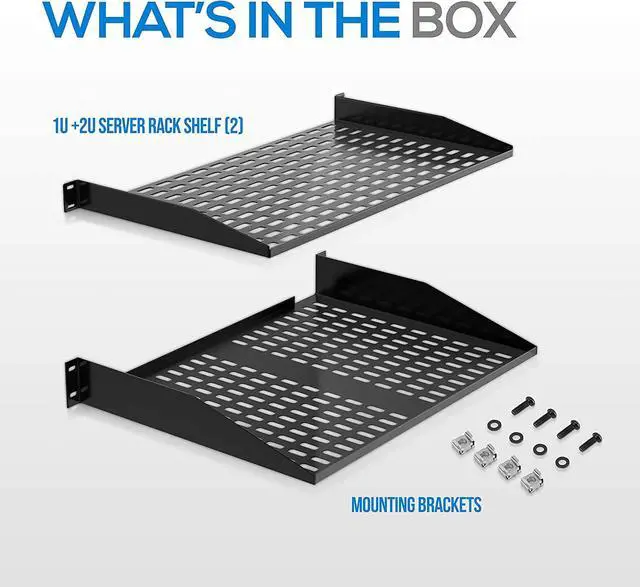 Alt view image 7 of 7 - 19-Inch 1U+2U Server Rack Shelves - Universal Device Server Rack Mounting Tray, For Good Air Circulation, Cantilever Mount, Wall Mount Rack, Computer Case Mounting Tray, Black - Pyle PLRSTN42U