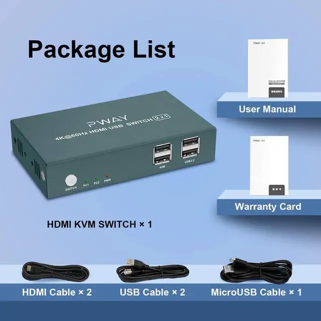 Alt view image 7 of 7 - KVM Switch HDMI 2 Port, Ultra HD 4K@60Hz KVM HDMI with 2 USB 2.0 Port, Support Hotkey Switch, HDMI KVM Switch for 2 Computers Share Keyboard Mouse and 1 Monitor, with 2 HDMI and 2 USB Cables