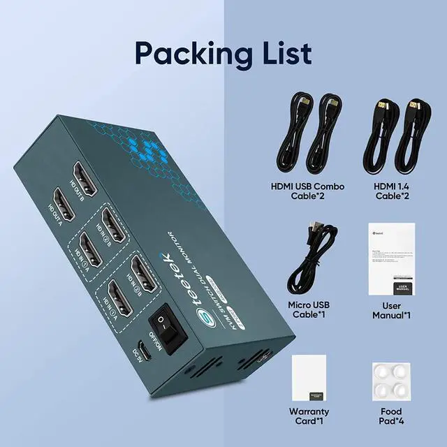 Alt view image 7 of 7 - Steetek Dual Monitor KVM Switch 2 Port 4K@30Hz, HDMI KVM Switch Extended Display for 2 Computers Share 2 Monitors and 2 USB 2.0 Hub, Hotkey Switching, 4 HDMI and 2 USB Cables Included.