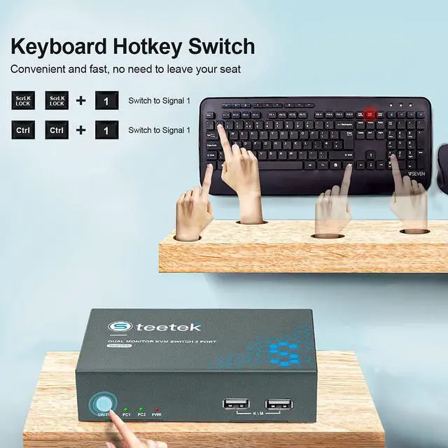 Alt view image 4 of 7 - Steetek HDMI KVM Switch Dual Monitors 2 Port 4K@30Hz, KVM Switch 2 Computers 2 Monitors Extended Display, Dual Monitor KVM by Hotkey Switching. 4 HDMI and 2 USB Cables Included.