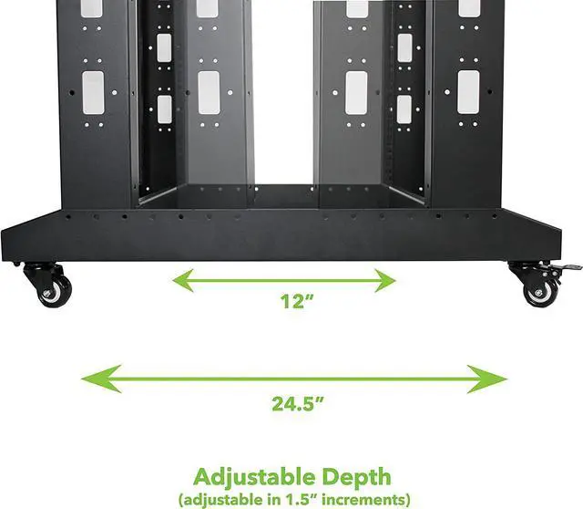 Alt view image 5 of 7 - NavePoint 22U 4 Post Server Rack  Open Frame Rack for 19 Inch Equipment, Adjustable Depth 4-Post Network Rack with Casters Wheels, 22U Server Rack 881lbs Capacity, Black
