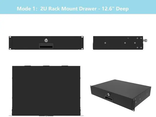 Alt view image 2 of 7 - 2U Server Cabinet Case 19 Inch Rack Mount Lockable Drawer with Key, 12.6 Inch Depth (2U)